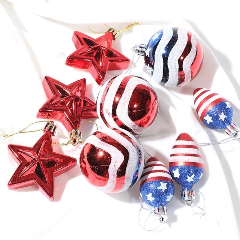 9pcs 4th of July Ornaments for Tree Blue Red White Star Ball Bulb for Labor Day