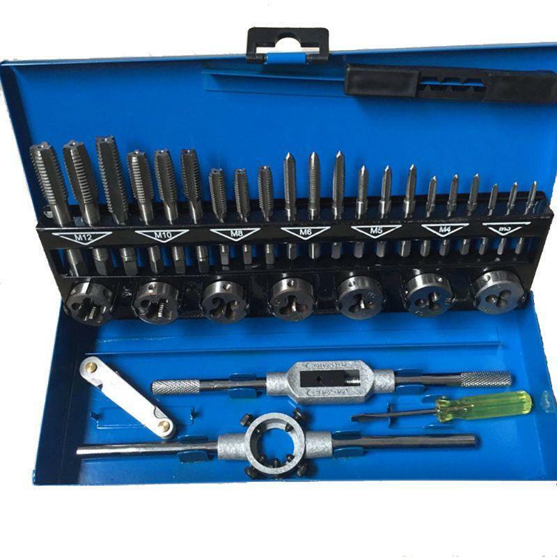 32pcs Metric Tap and Die Set Alloy Steel M3-M12 Wrench Screwdriver Drill Bits