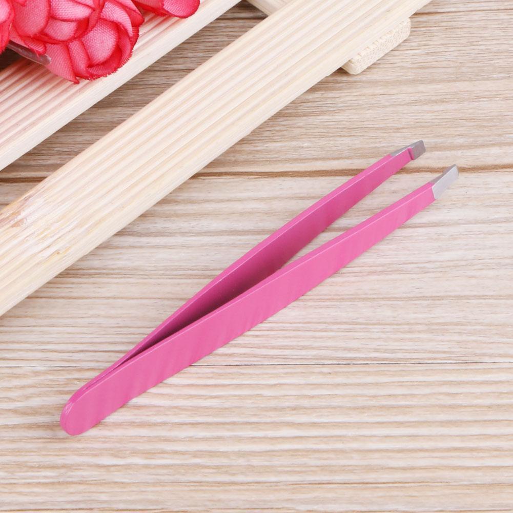 Pro Oblique Eyebrow Tweezers Stainless Steel Eyebrow Shaping(Rose Red)