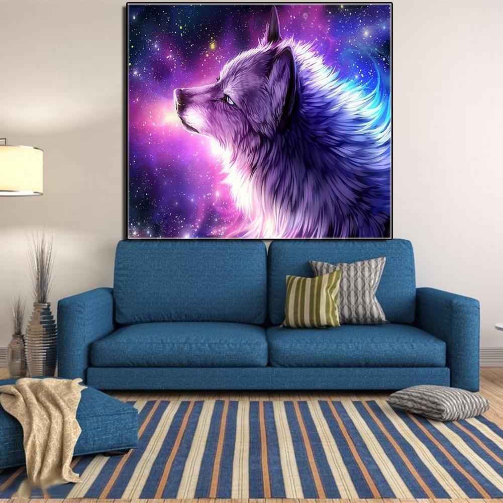 Purple Wolf 5D Diamond DIY Painting Kit Home Decor Craft 35 X 30cm