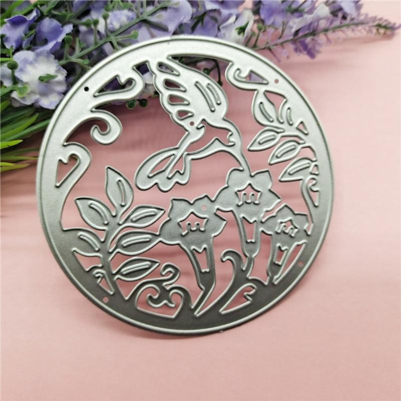 Hummingbird Flower Round Metal Cutting Dies Stencil DIY Scrapbook Template Mold