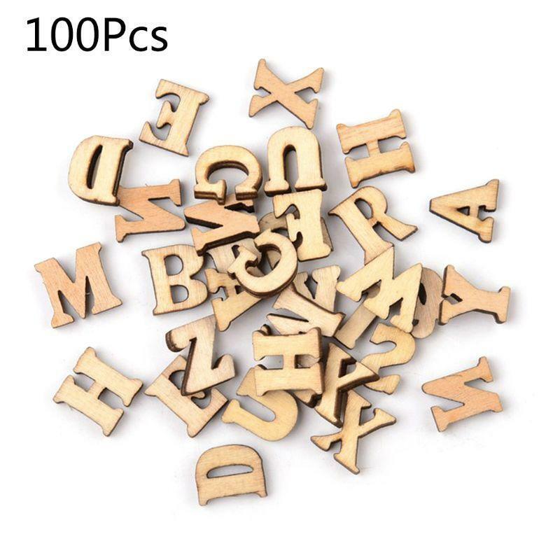 100pcs Unfinished Wooden Capital Letters Alphabet DIY Wood Cutout Discs for Art