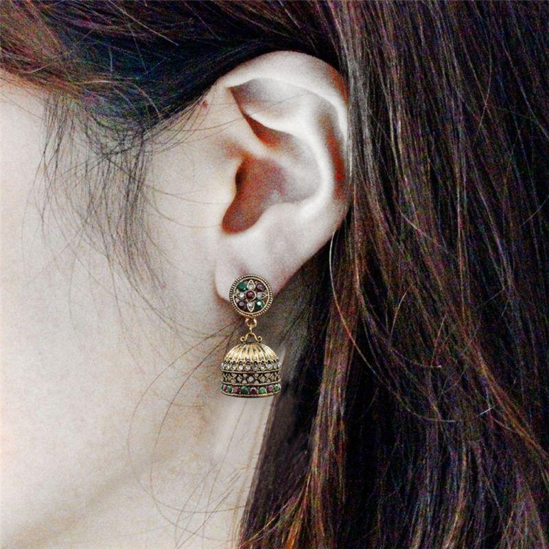 Ethnic Bali Jhumka Jhumki Brocade Crystals Mexico Gypsy Dangle Earrings Jewelry