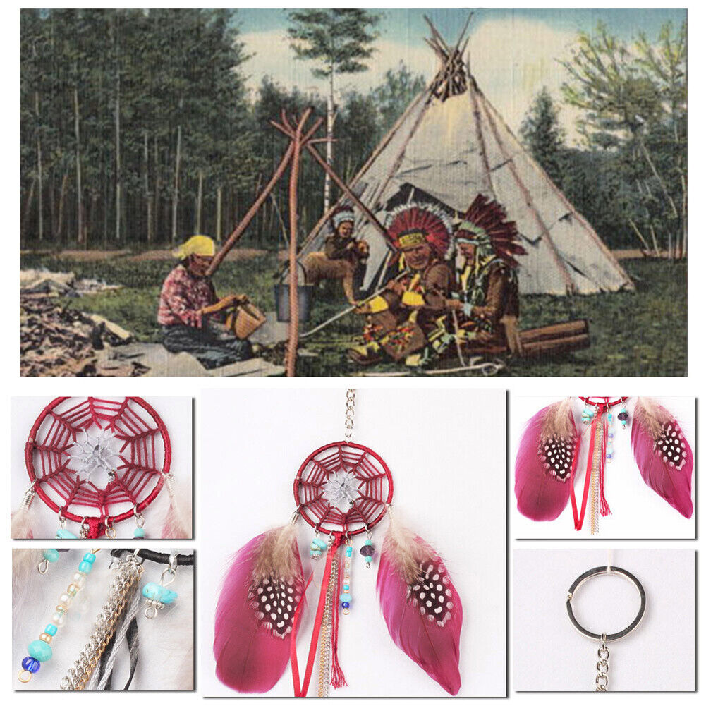 Feather Bead Dream Catcher Bag Purse Clutch Keyring Key Chain Ring Keychain
