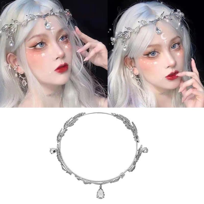 Wedding Bride Forehead Tiara Headband Crystal Leaf Hairband Fairy Jewelry Crown
