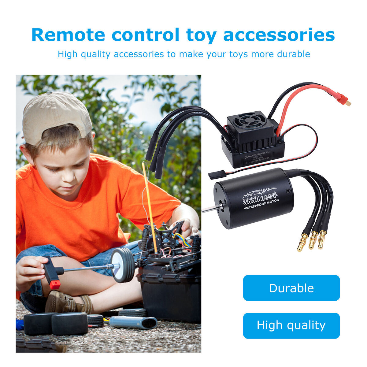 Waterproof 3650 3900KV Brushless Motor 60A ESC Combo for 1/10 RC Cars Black