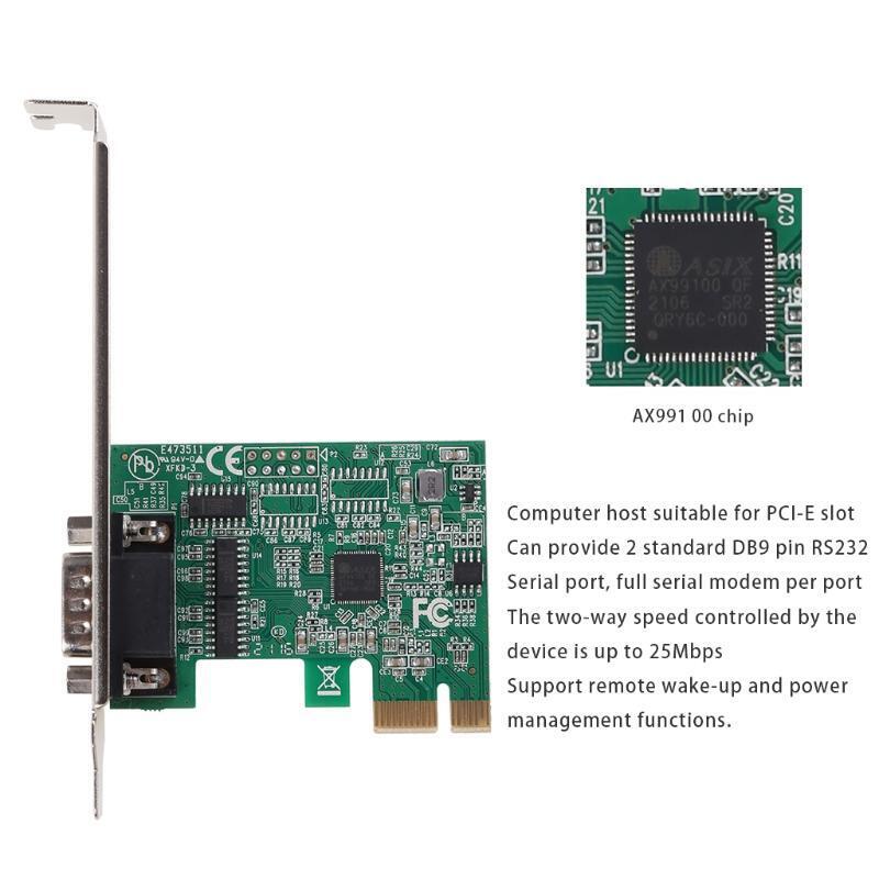 Professional PCIE Dual Serial Chip Expansion Card Ax99100 2 Industrial Port Db9