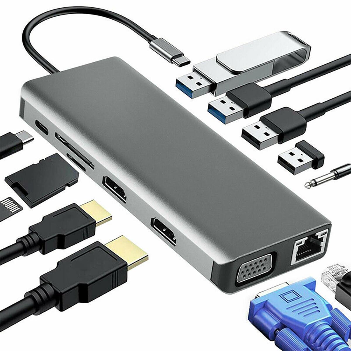 Twelve in 1 USB Hub Adapter Docking Station Multi Charging HDMI for