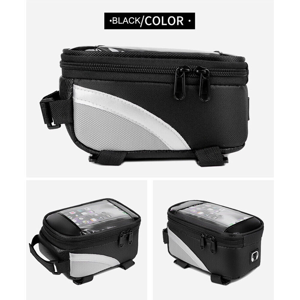 MTB Bike Bag Front Top Tube Touch Screen Mobile Phone Holder Case (Black)