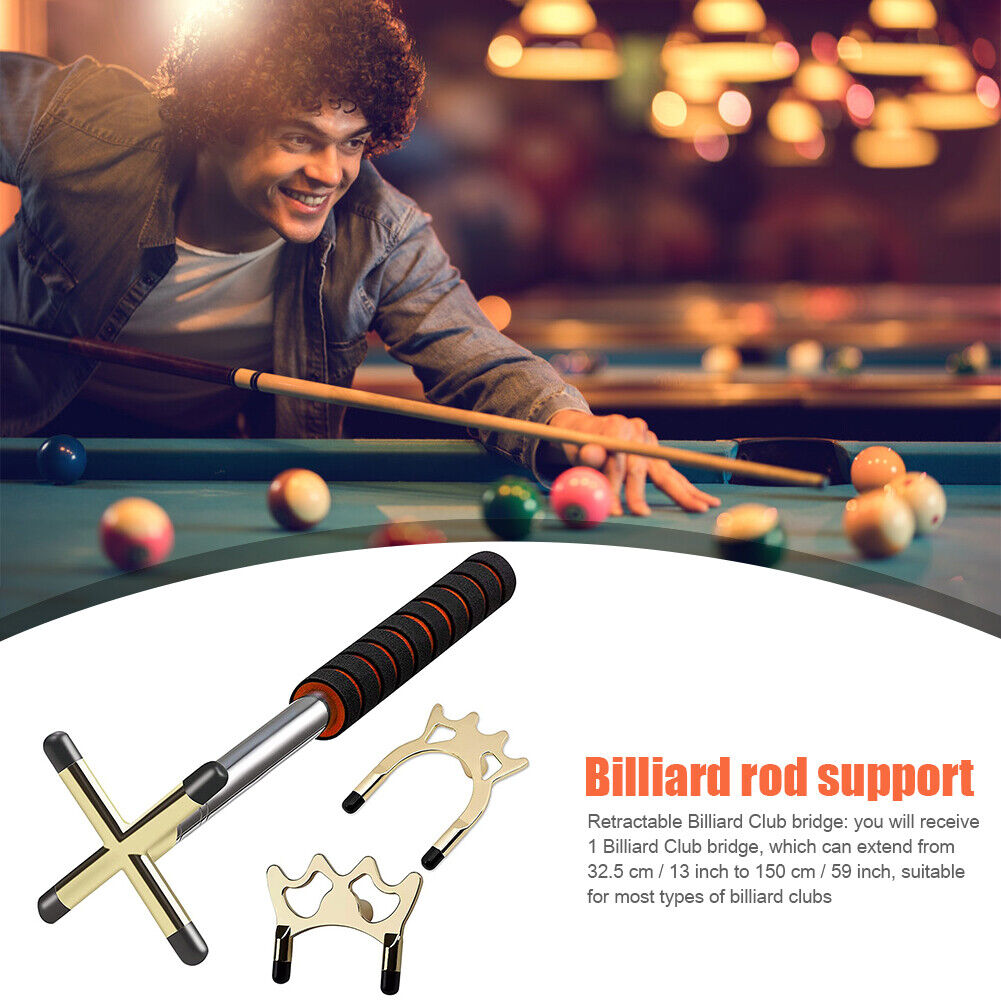 Retractable Billiards Pool Cue Stick Bridge w/ Replaceable Bridge Head (B)