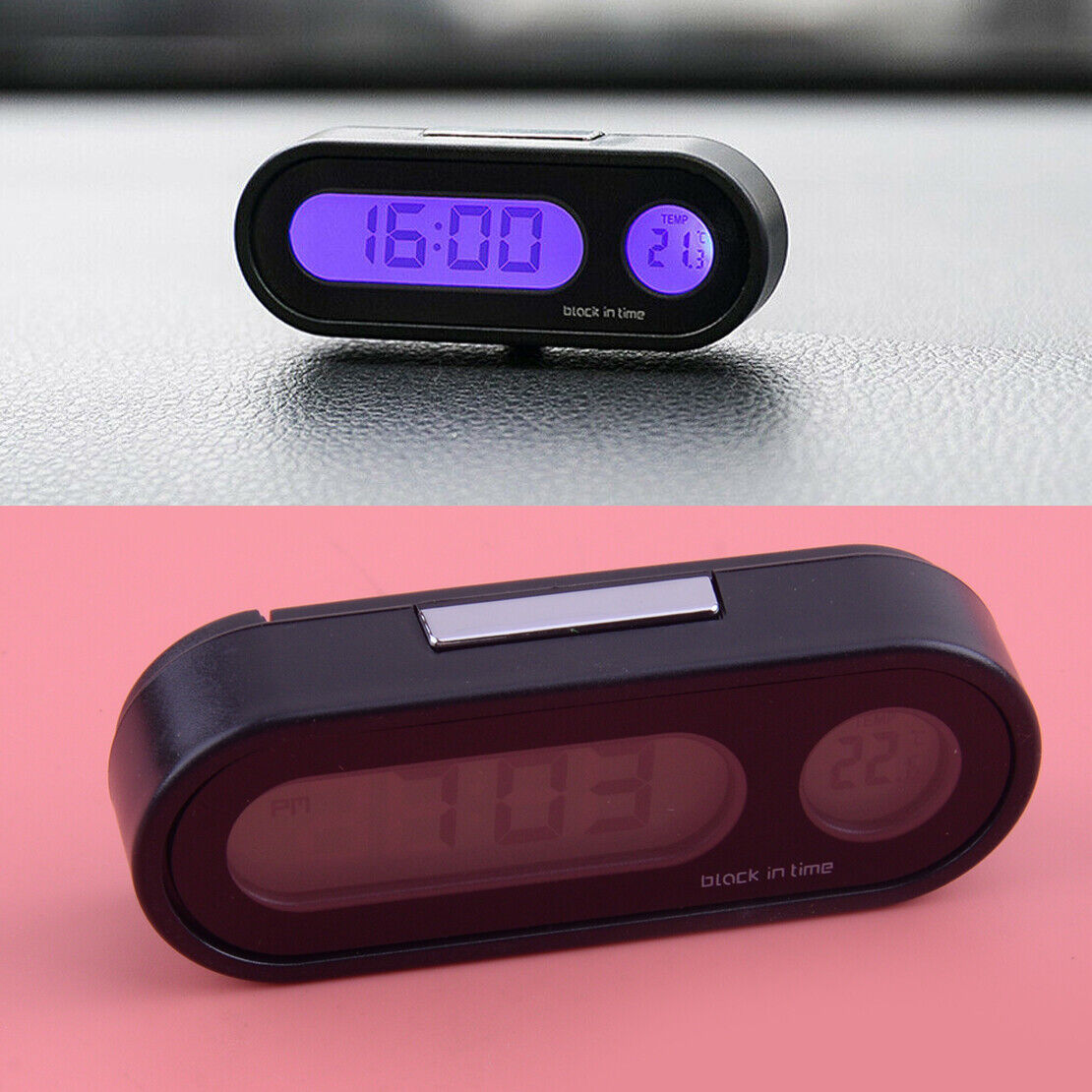 2 in 1 Car Digital LCD Electronic Time Clock Thermometer Watch Backlight Black