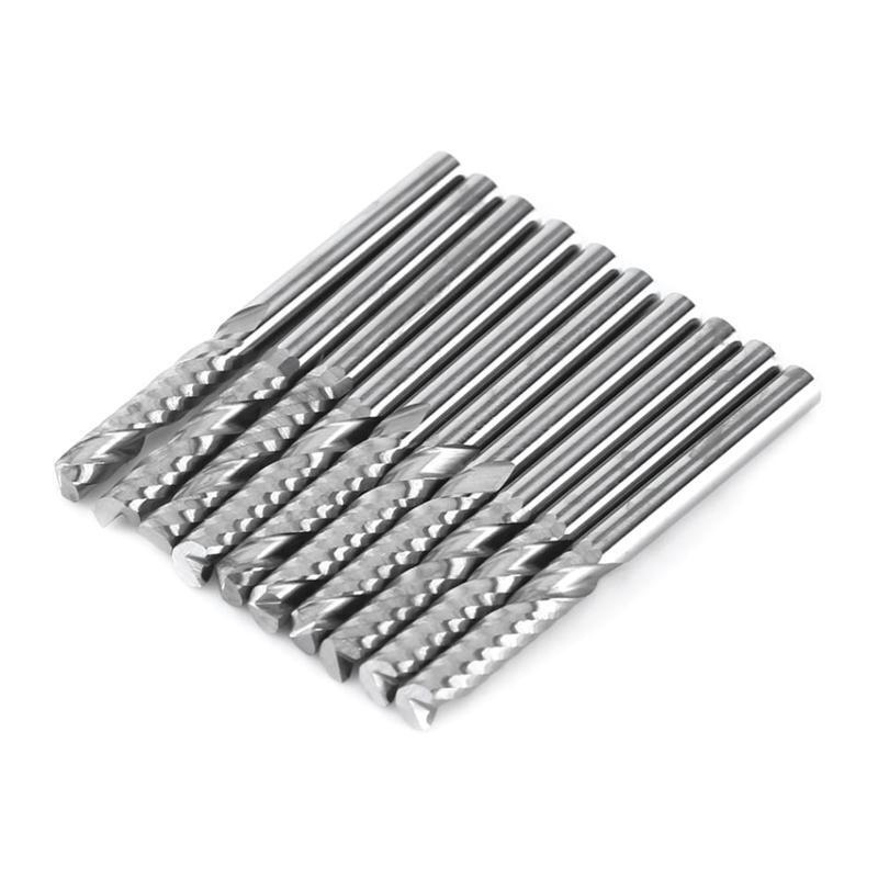 10 Pcs CNC Single Flute End Mill Cutter 3.175mm Spiral Router Bits for Slotting