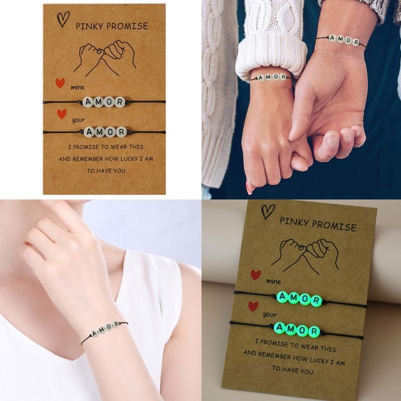 2x Pinky Promise Bracelets Friendship Couple Matching Bracelet Luminous Gift