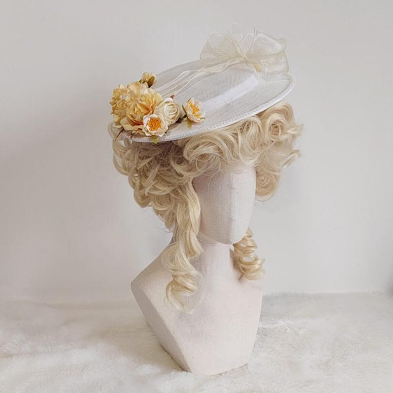 Lolita Flat Top Hat Sweet w/Light Yellow Flowers All-match for Girl Women Accs