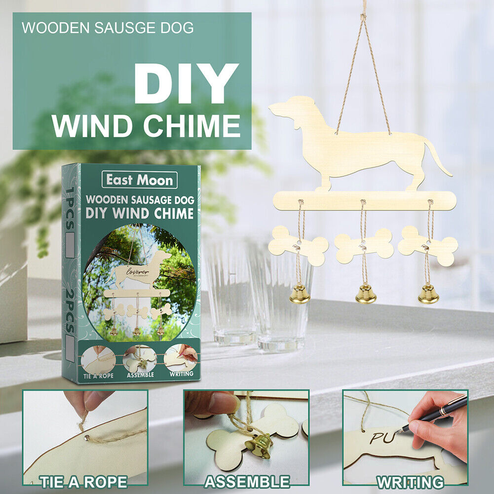 Wooden Dachshund Wind Chimes Bells DIY Pendant Balcony Outdoor Home Decor