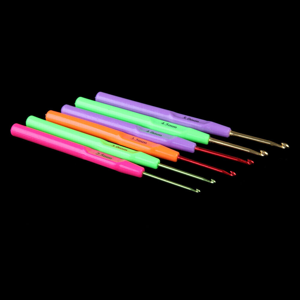 6pcs Aluminum Plastic Handle Knitting Needle Set Crochet Hook Weave Yarn