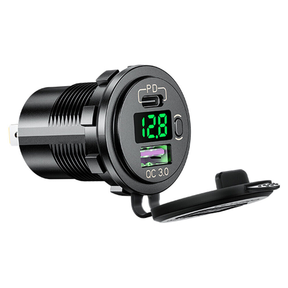 P21-B Car Motorcycle Dual USB Charger PD + QC3.0 USB Charger Socket (Green)