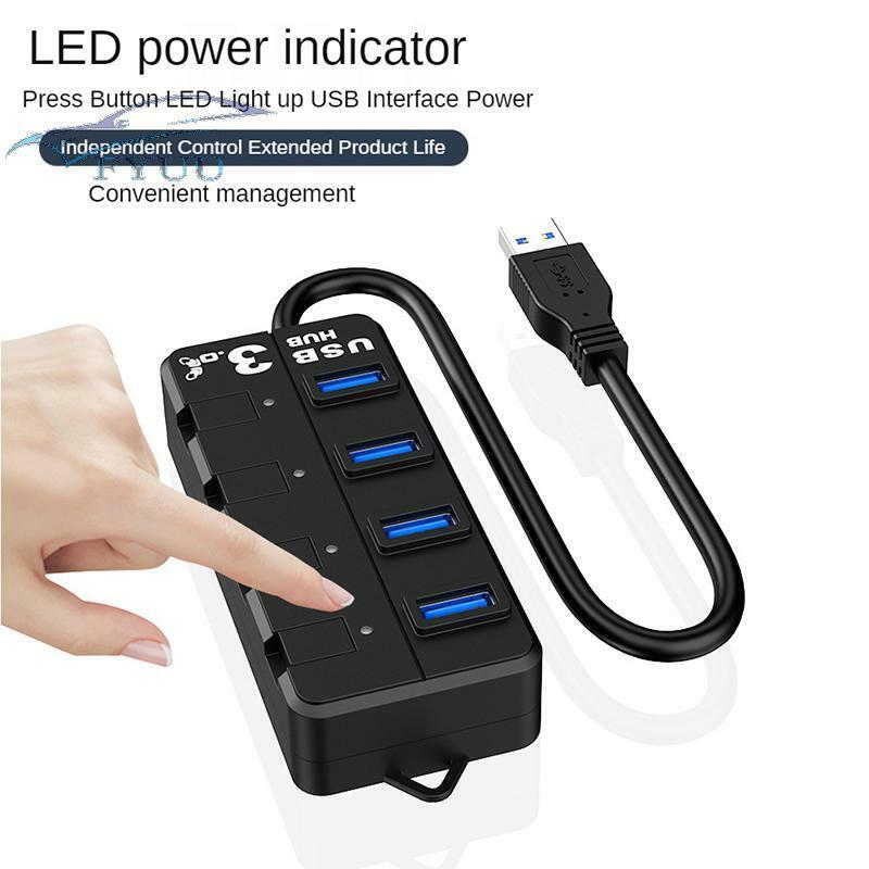 USB3.0 Hub Splitter Adapter 4 Port On/Off Switch Dock Station Use For PC Laptop