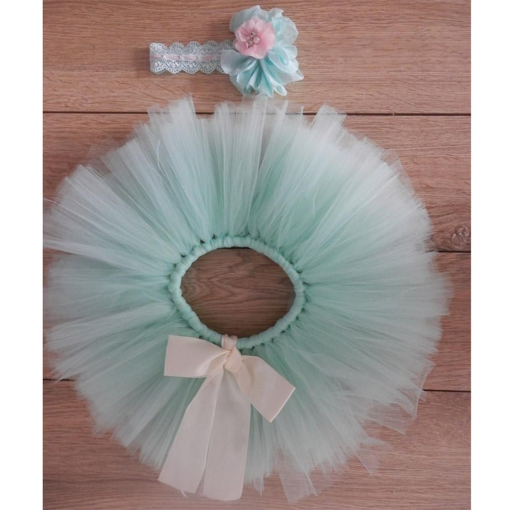 2pcs/set Baby Flower Hairband Bowknot Tutu Skirt Girls Photo Props (0-1M)