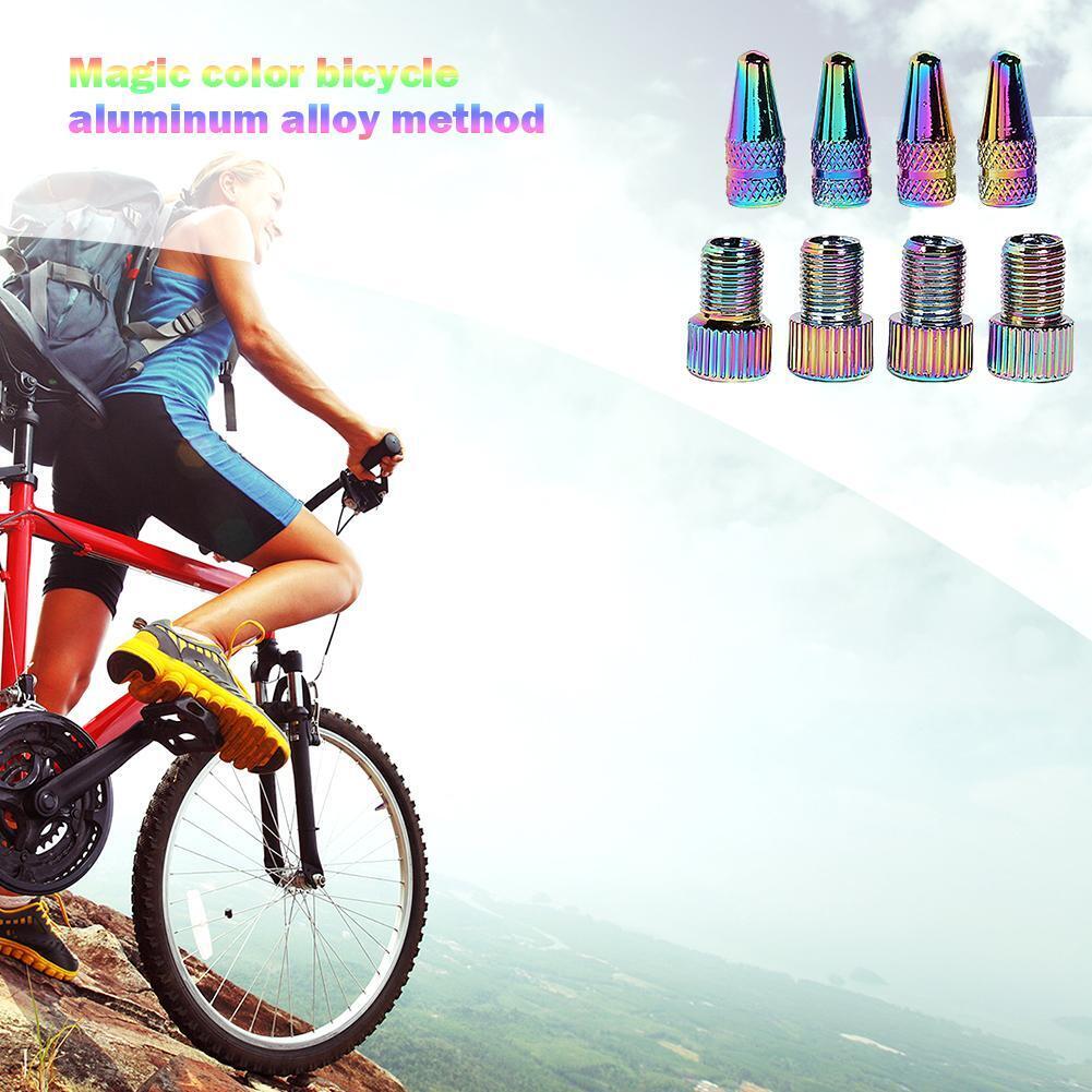 4x Holographic Presta to Schrader Bike Valve Adapters+ 4x Presta Valve Caps