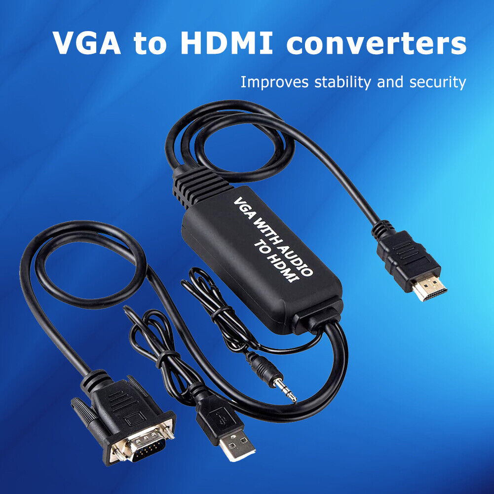 VGA to HDMI-Compatible+3.5 Audio Jack+USB Adapter PC HDTV Video Converter