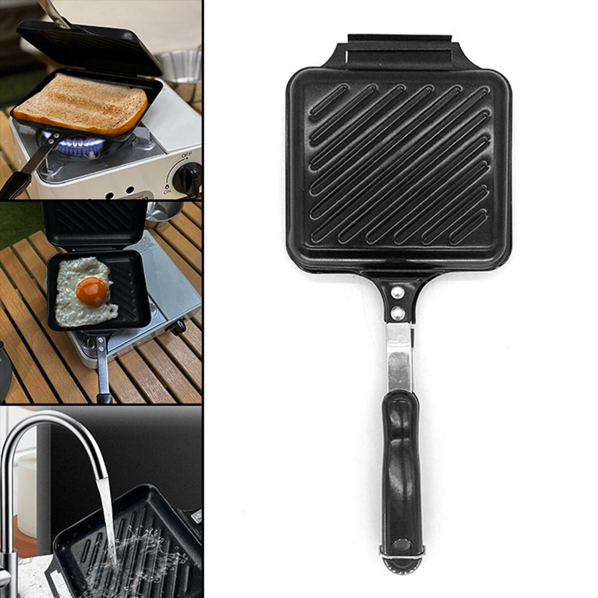 Double Side Waffle Maker Sandwich Pan Sandwich Mould for Barbecue Camping