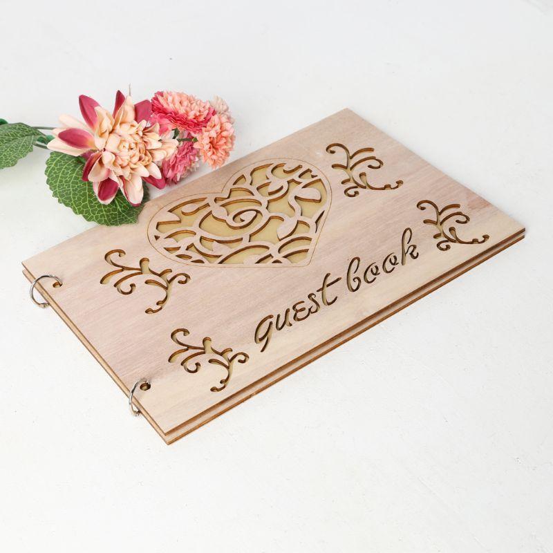 Personalized Guest Book Heart Wooden Guestbooks Signature Message Scrapbook