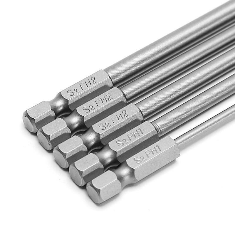 5 Pcs 1/4'' 150mm Long S2 Magnetic Cross Head PH1 PH2 Electric Screwdriver Bit