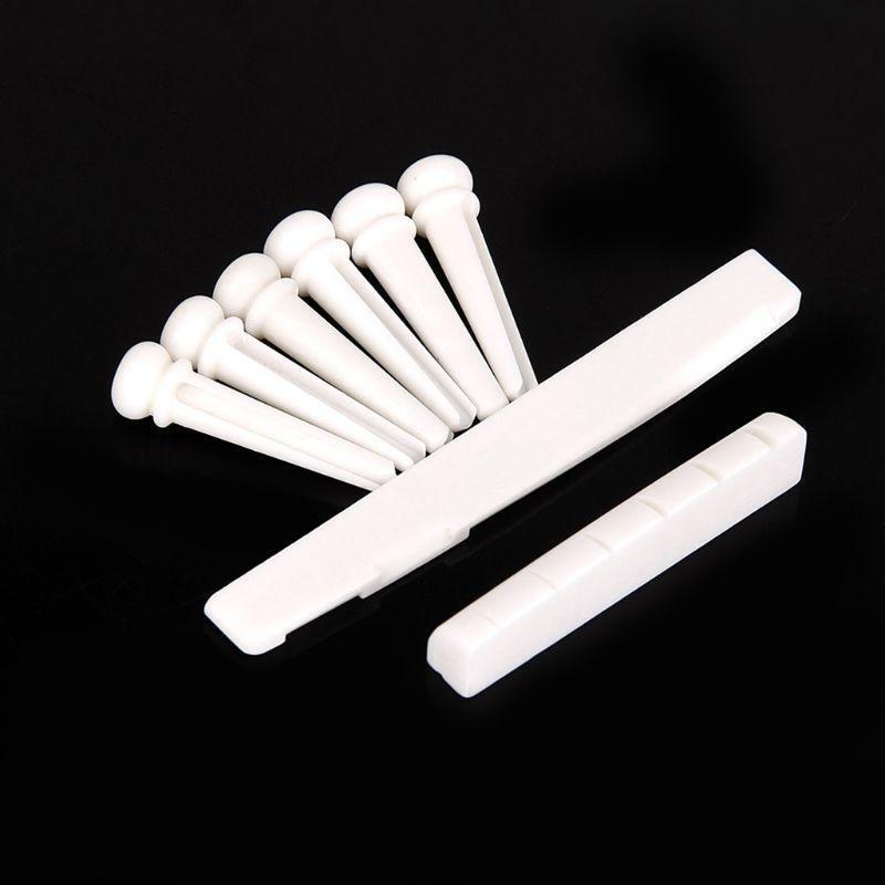 6 String Acoustic Guitar Bone Bridge Saddle and Nut and 6pcs Guitar Bone Bridge