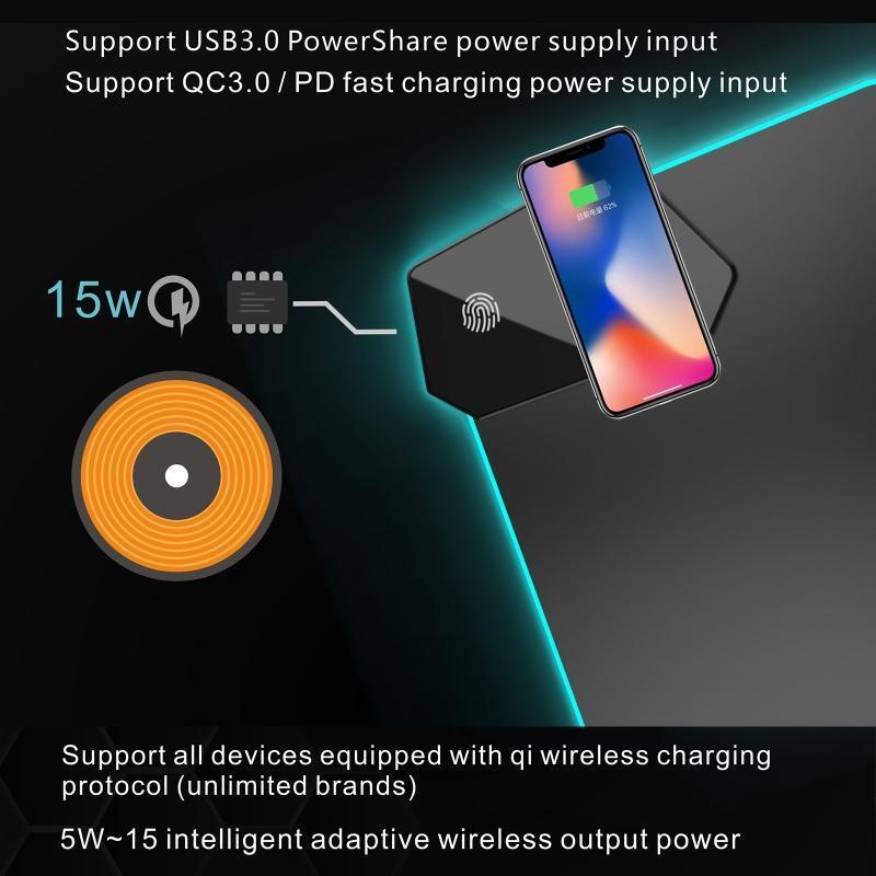 Mouse Pad With Wireless Charger 15W Wireless Charging Mobile Phone Charger RGB