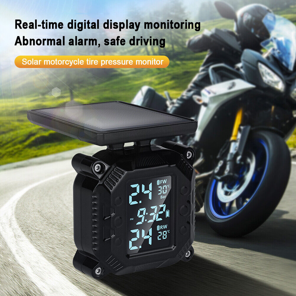 USB Solar Motorcycle TPMS Wireless Tire Pressure Monitoring Alarm System