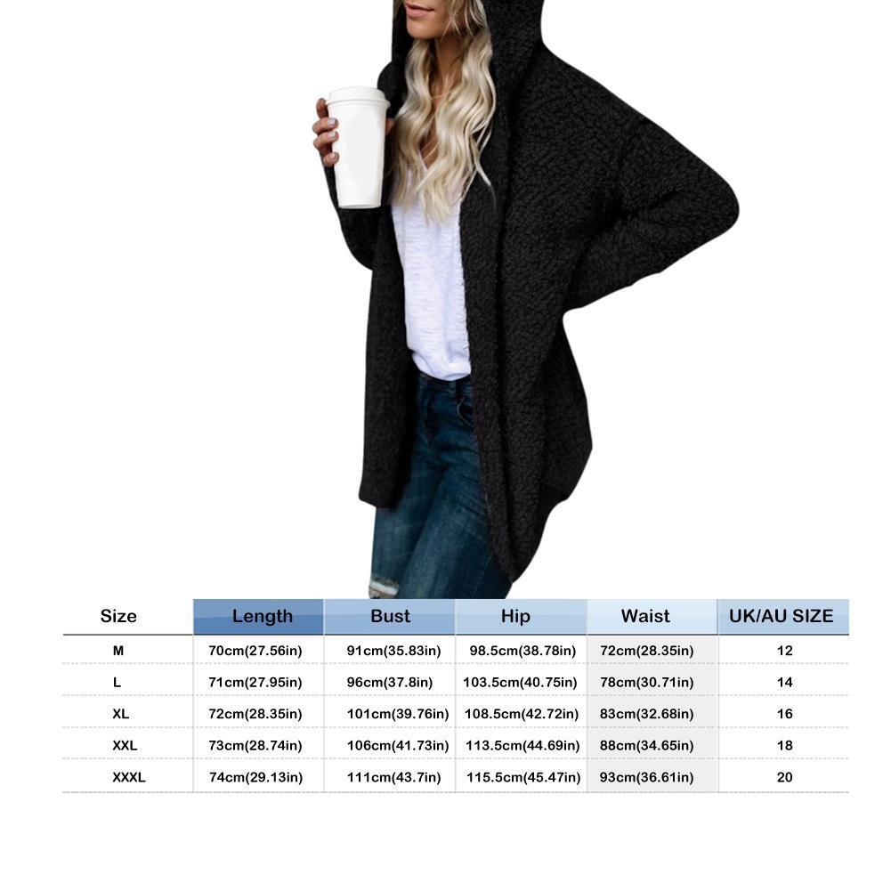 Loose Pure Hooded Coat Fur Fleece Women Thin Cardigan Outfit (Black M)