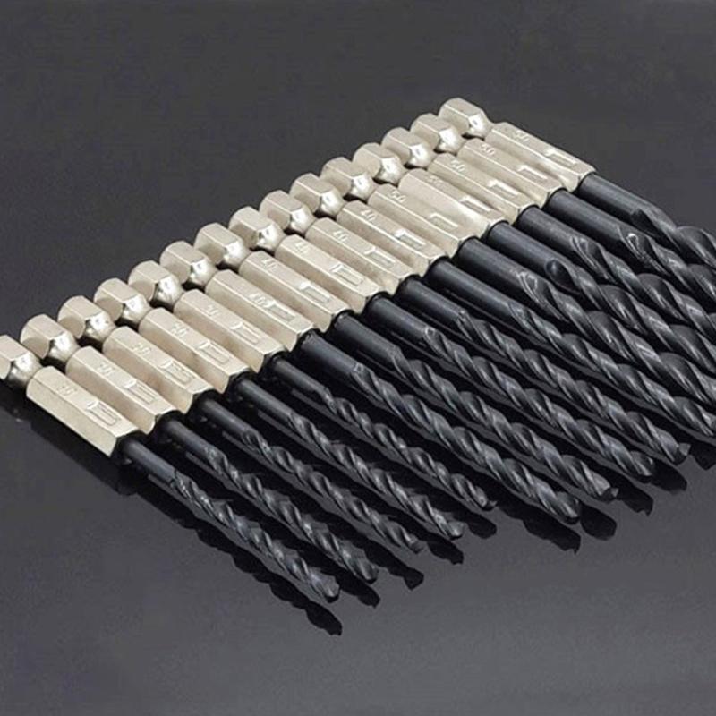 15 Pcs Strong High Speed Steel Hexagon Black Twist Drill  for Wood Metal Opening