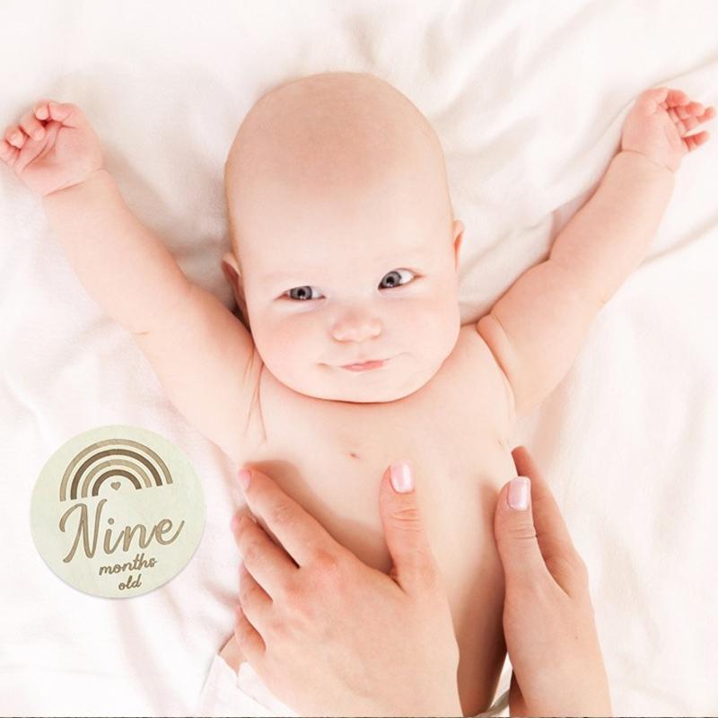 13 Pcs Baby Wooden Cards Newborn Memorial Cards Monthly Recording Birth Cards