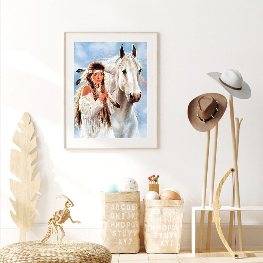 5D Full Round Drill Diamond Painting Woman and Horse Kit Wall Artwork Craft