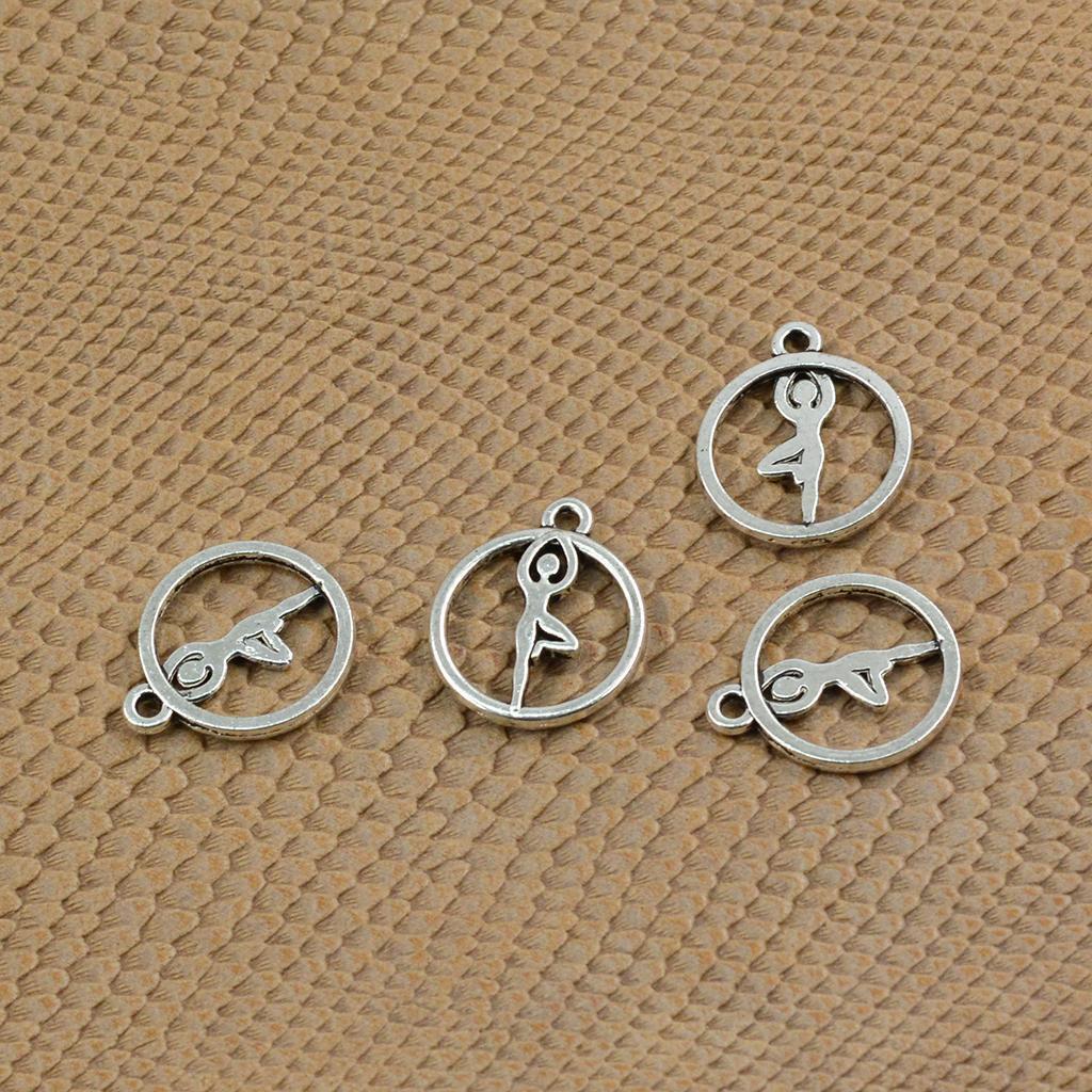50 Pieces Round Hollow Out Yoga Pose Pendants DIY Necklace Jewelry Findings