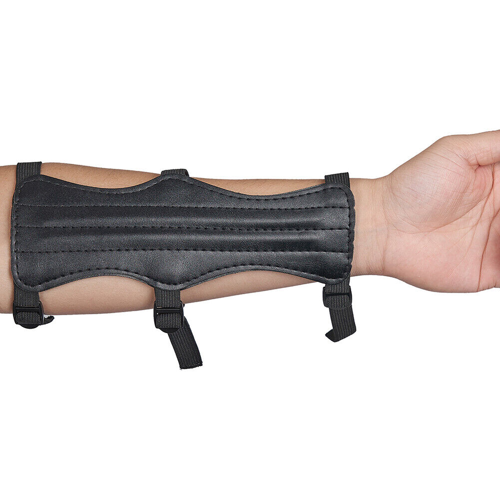 Outdoor Archery Shoting Cow Leather 3 Strap Arm Guard Protection Black