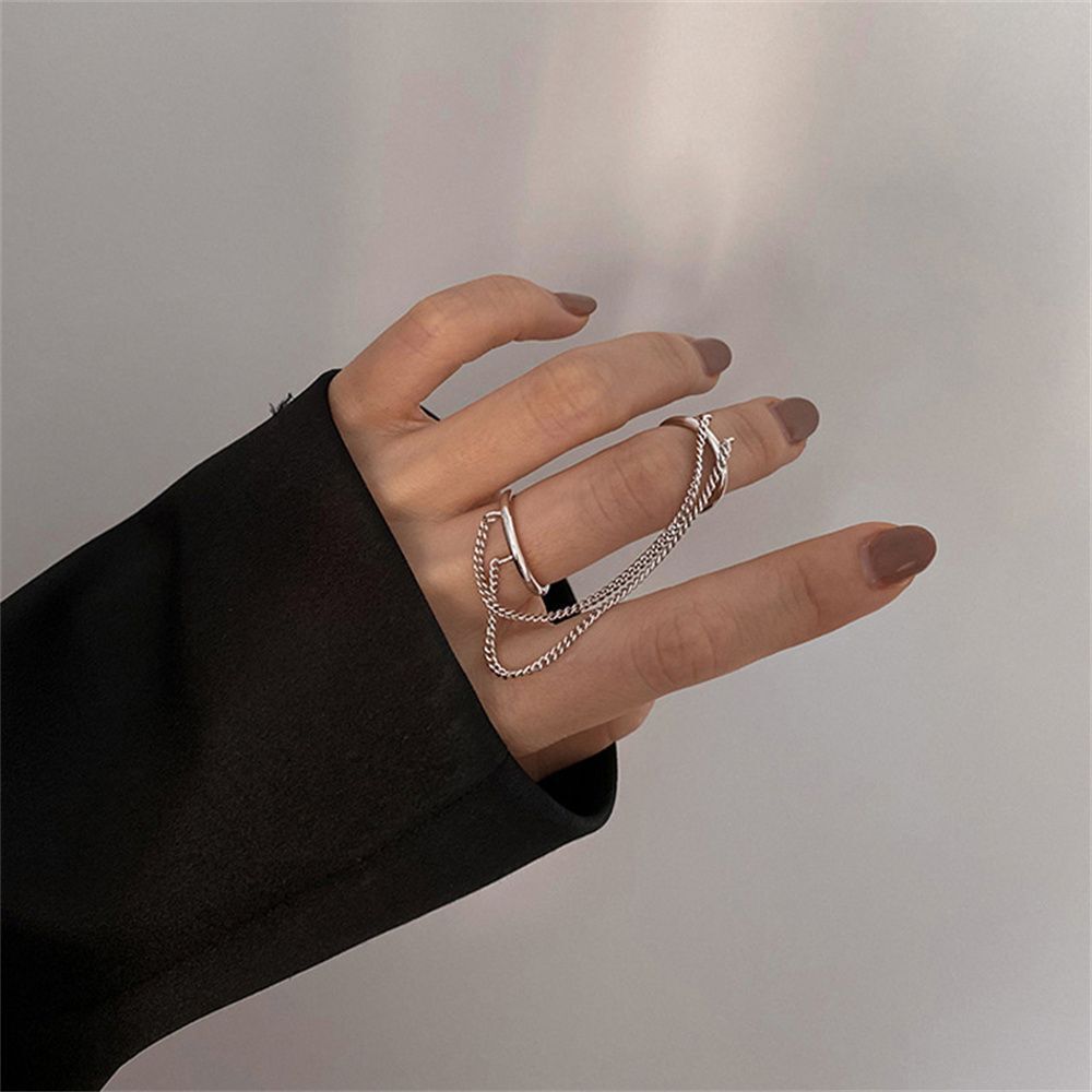 Wedding Birthday Gifts Punk Rock Chain Ring Jewlery Accessories Two-Finger Ring