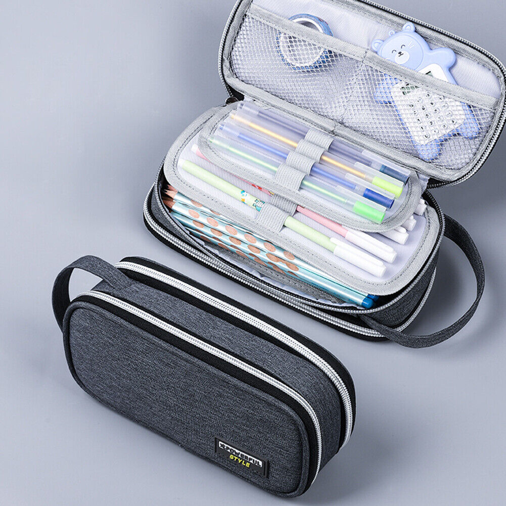 Large Capacity Pencil Case Multi-layer Canvas Pencil Pouch Bag (6881 Gray)
