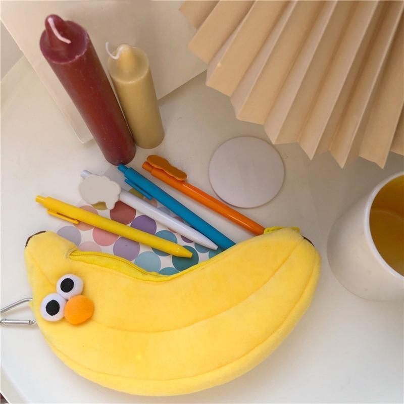Cartoon Banana Pen Pouch Plush Pen Bag Large Capactity Pencil Case Makeup Pouch