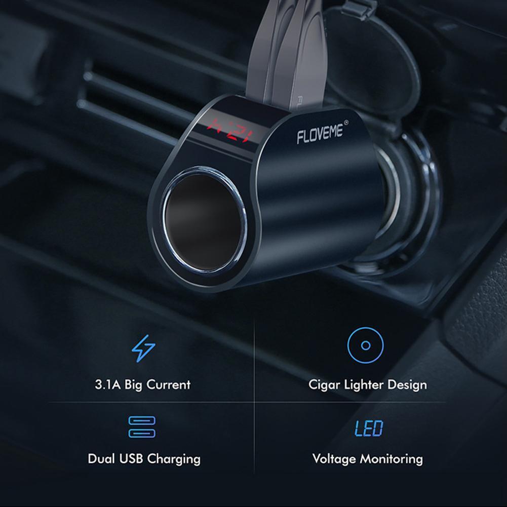 FLOVEME Dual USB Car Charger Digital Display 5V 3.1A Fast Charging Adapter