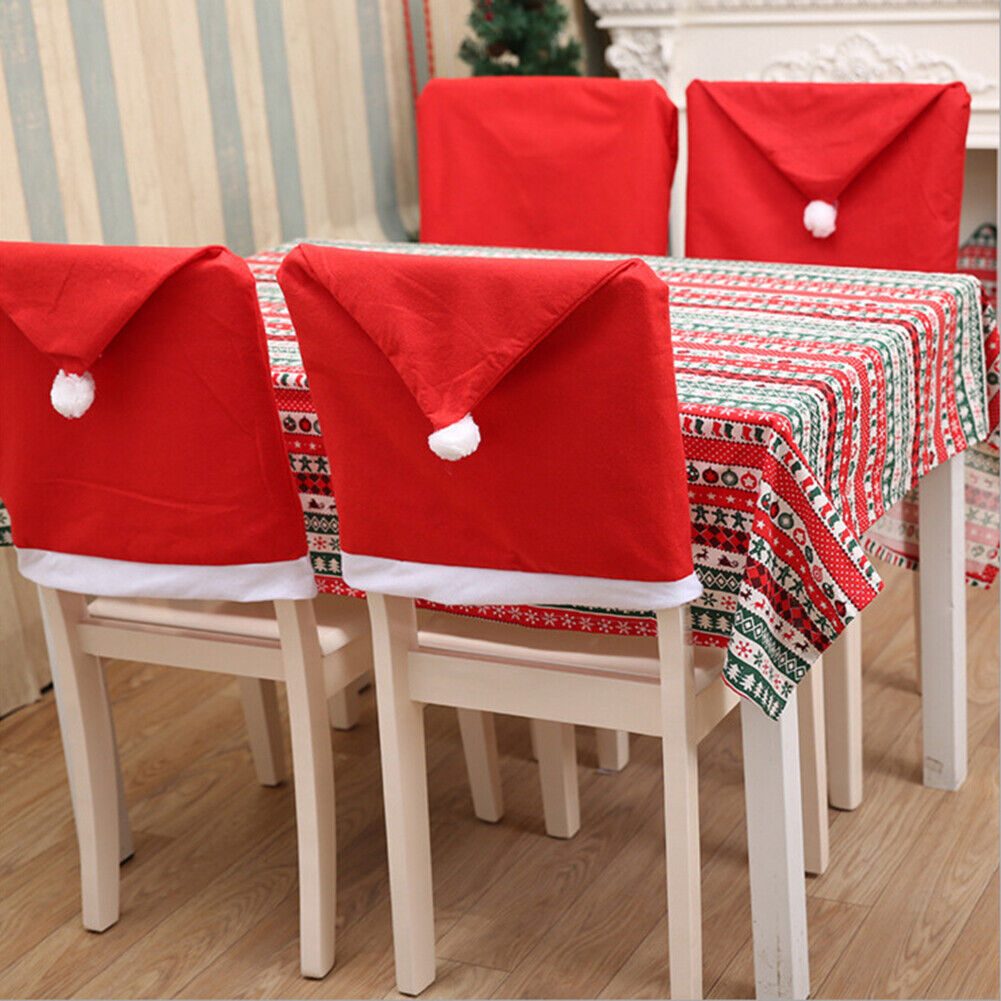 Xmas Santa Hat Chair Back Cover Home Party Dinner Table Art Decorative Case