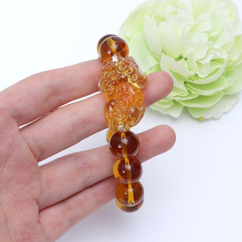 Luck Pixiu Bead Bracelet Feng Shui Citrine Gem Stone Bracelet Gift for Men Women