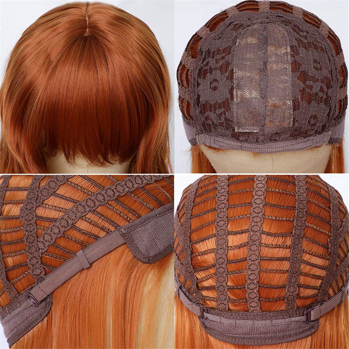 Fashion Women Ginger Orange Long Wave Curly Wigs Synthetic Hair with Full Bangs