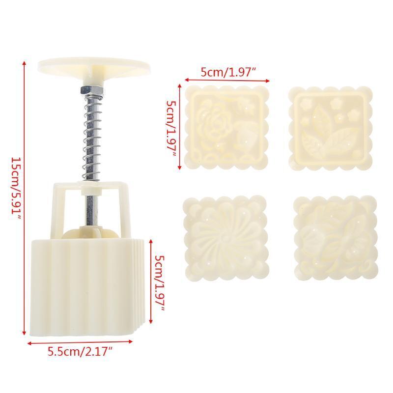 4 Flower Stamps Moon Cake Decor Mould DIY Pastry Square Mooncake Mold Tool 75g