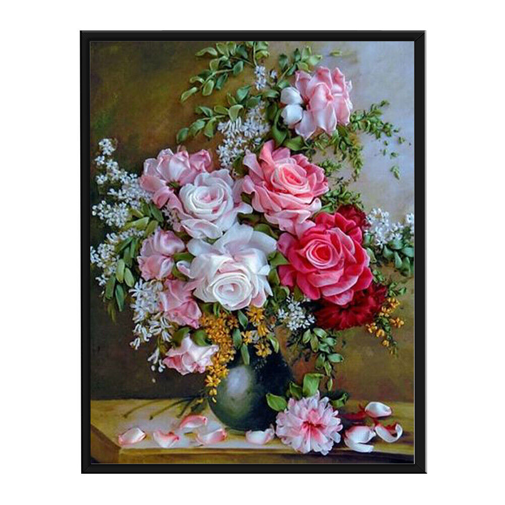 Cross Stitch Full Embroidery Kits DIY Flowers 11CT Stamped Needlework Decor