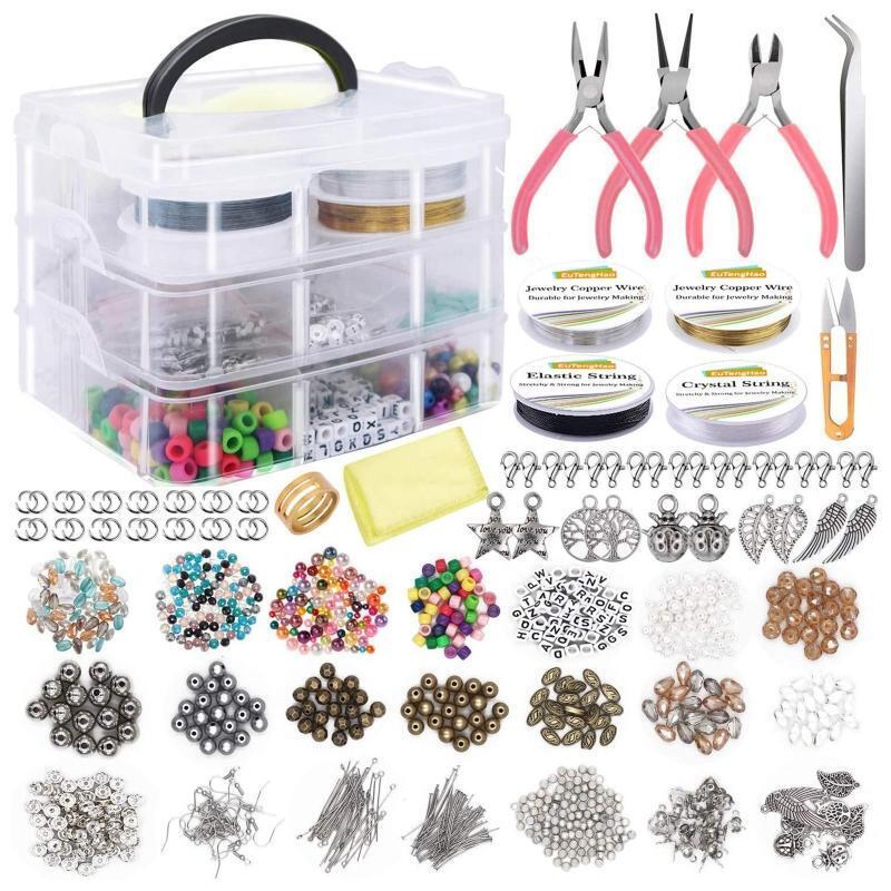 Jewelry Making Supplies Kit with Assorted Beads Charms Findings Wire Cord Pliers