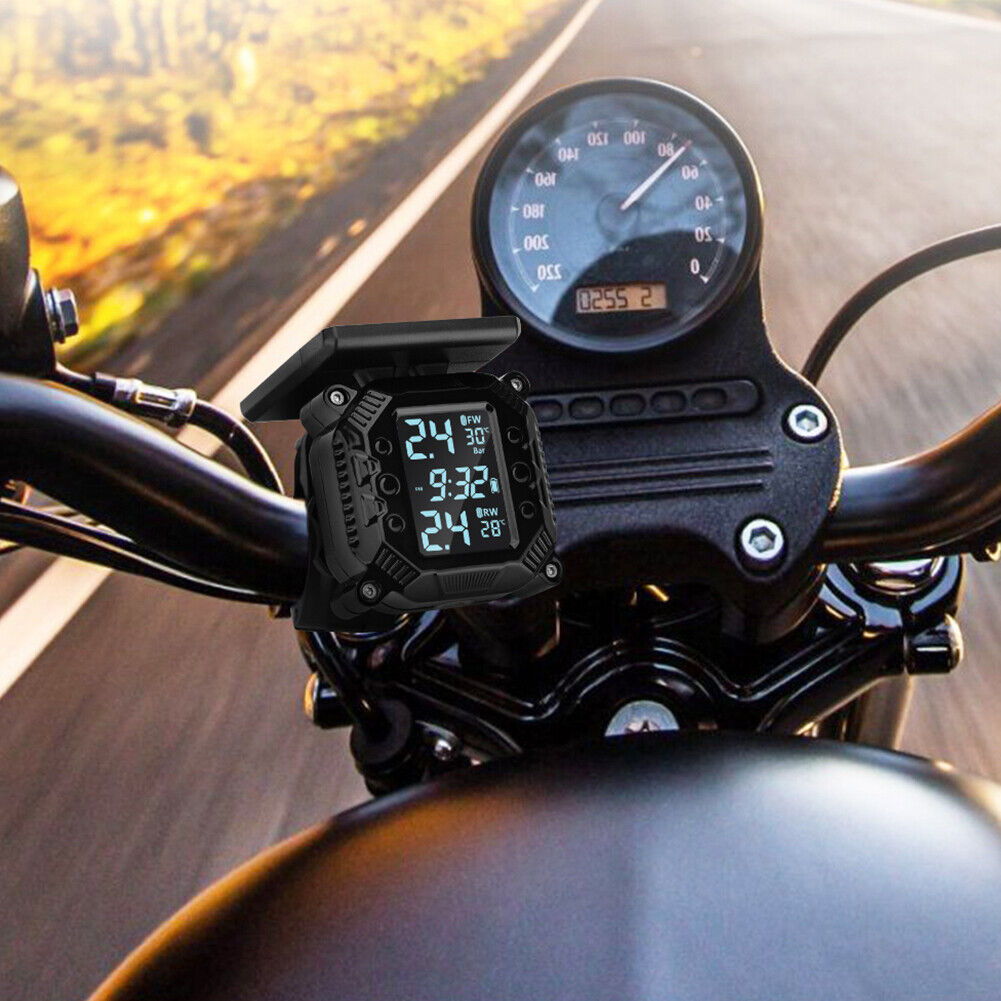 USB Solar Motorcycle TPMS Wireless Tire Pressure Monitoring Alarm System
