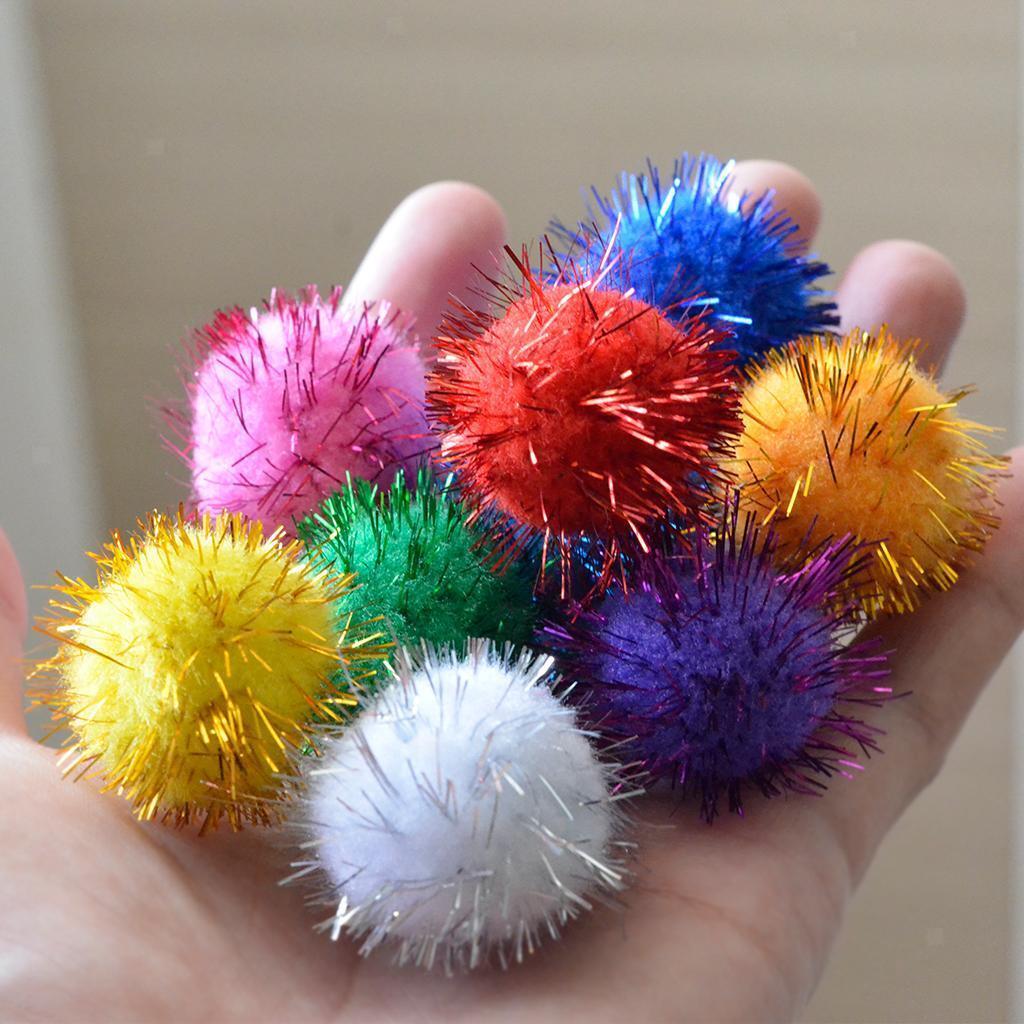 50Pieces 3cm Multicolor Sparkle Balls Pom Poms Ball Xmas Art Craft Glitter