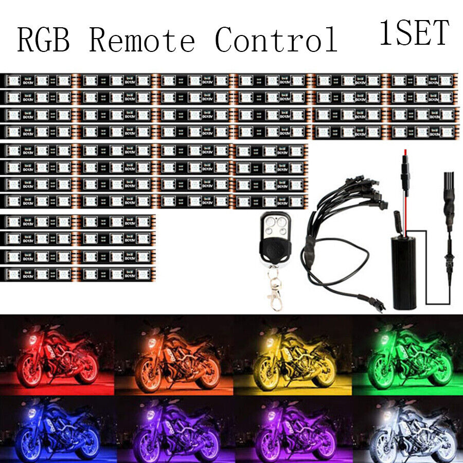 12x 144LED 15Color Motorcycle LED Neon RGB Under Glow Strip Light Remote Control
